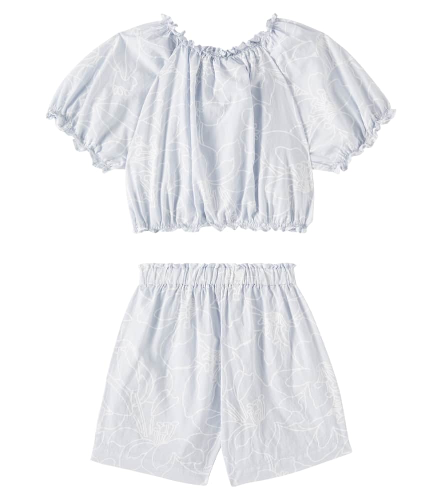 Printed cotton top and shorts set