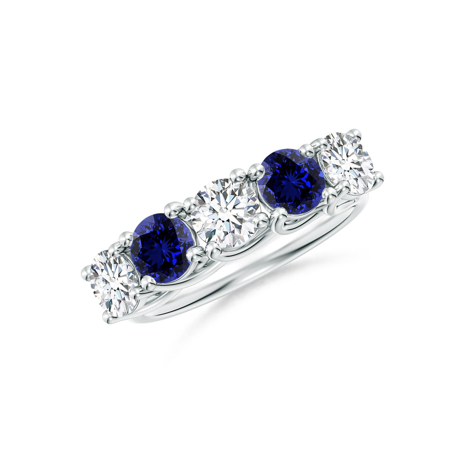 Angara 1.2 Carats Lab-Grown Half Eternity Five Stone Diamond and Lab Sapphire Wedding Ring in Silver