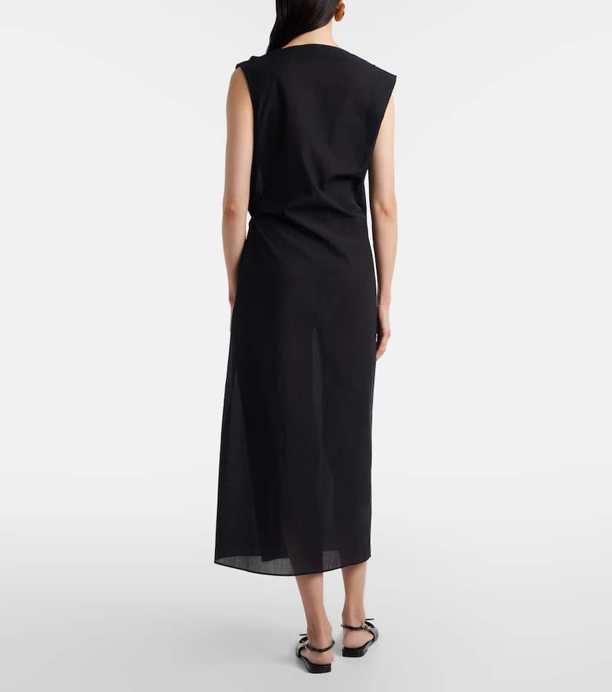 Drap cotton-blend poplin midi dress
