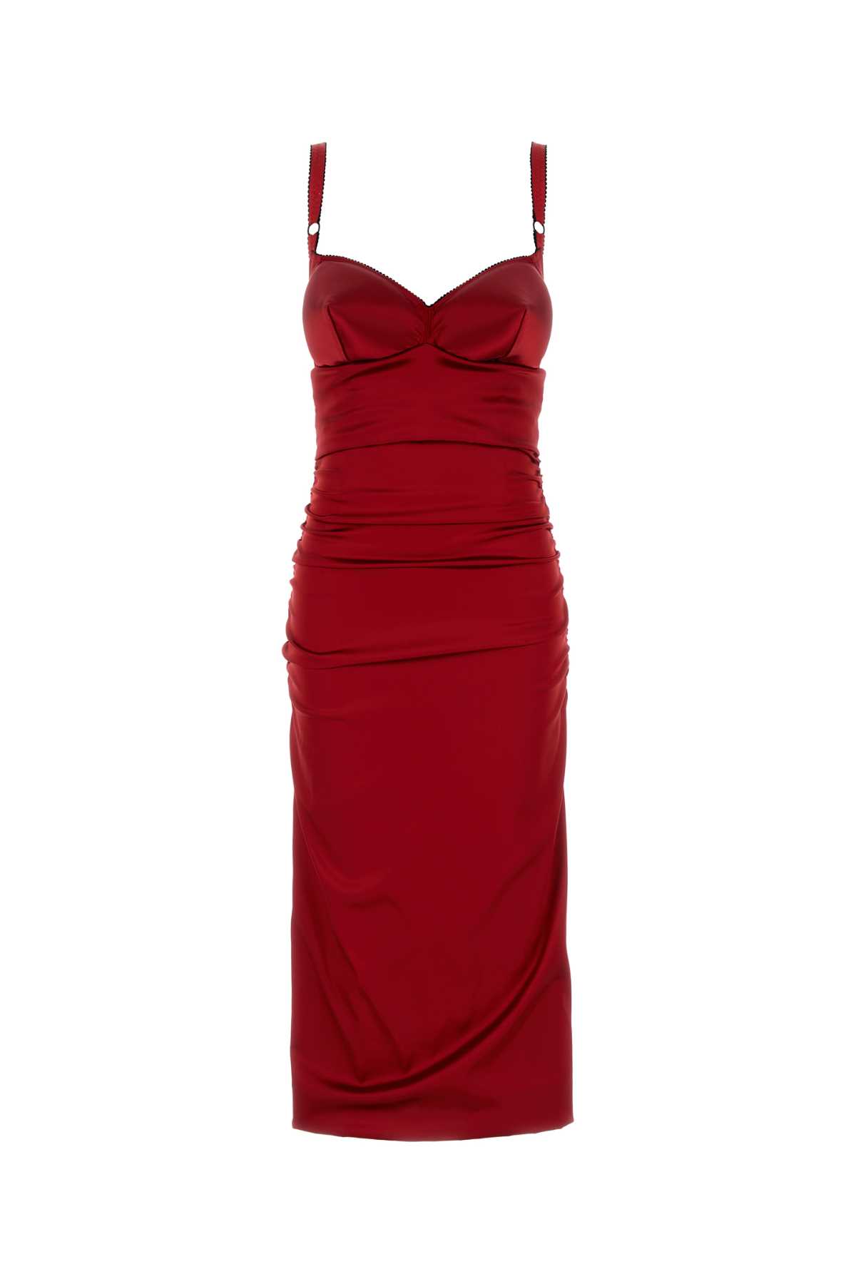 Red Dress With Bustier Design And Ruffled Details In Fabric Woman