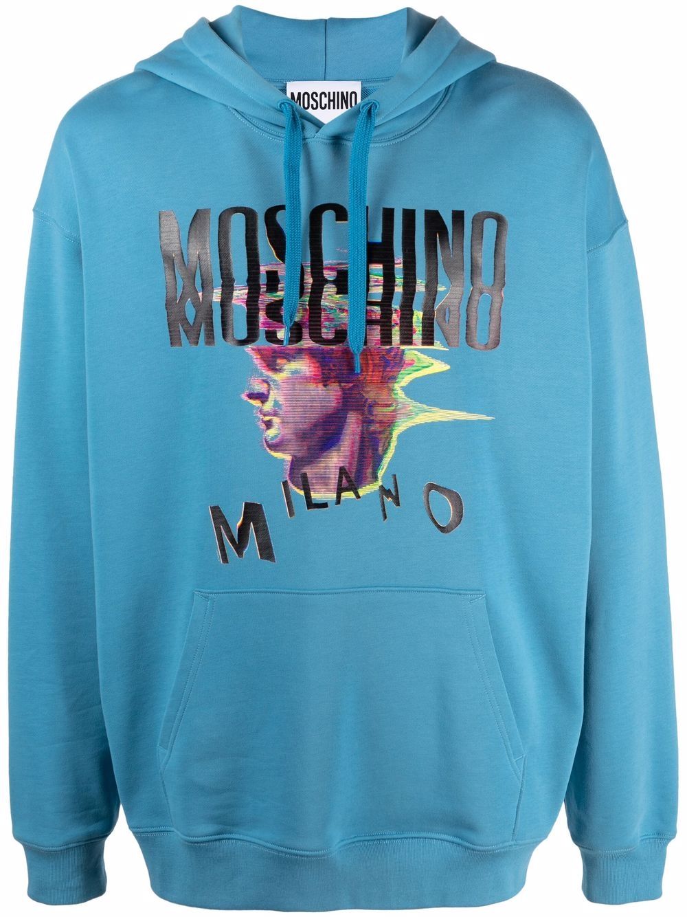Graphic-print relaxed logo hoodie - Blue