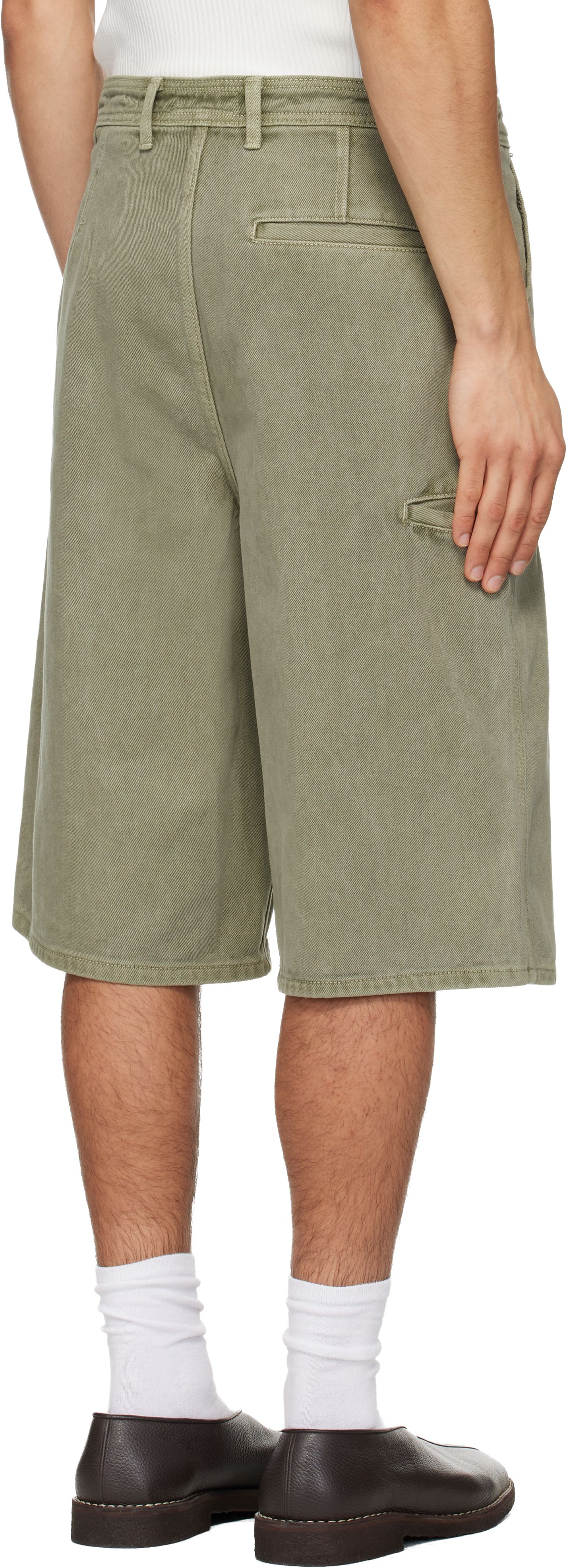 Green Garment-Dyed Denim Shorts