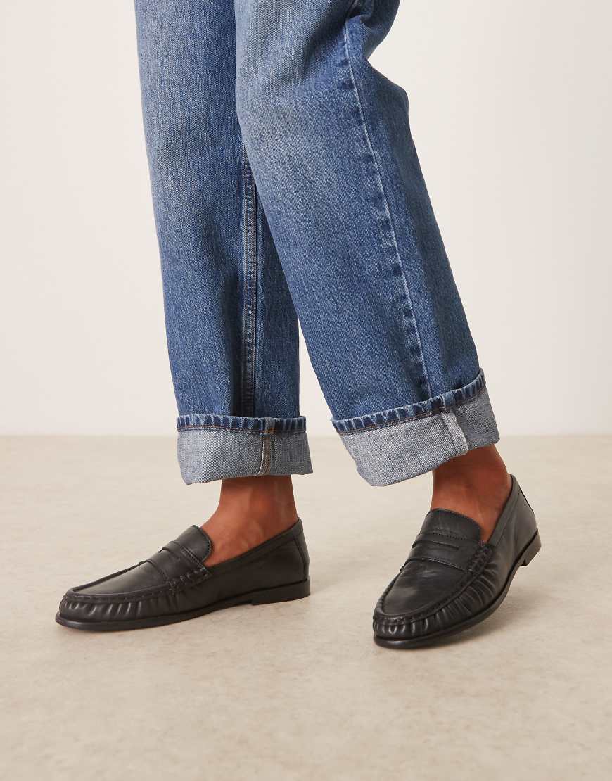 Mayfair premium ruched loafers in black leather