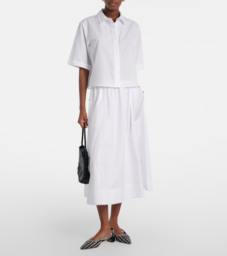 Scalloped cotton poplin midi skirt