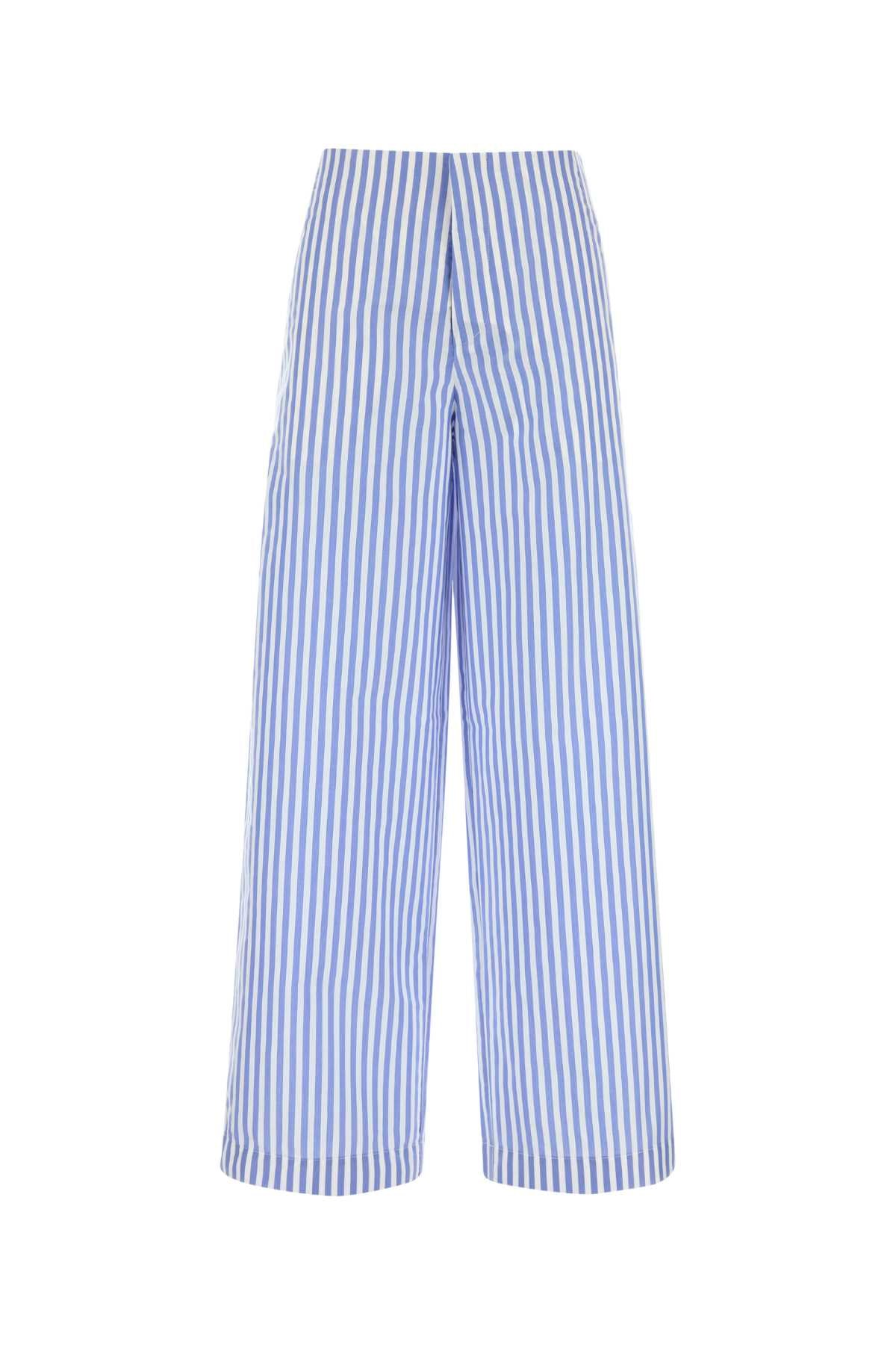 Striped Poplin Trousers — Blue