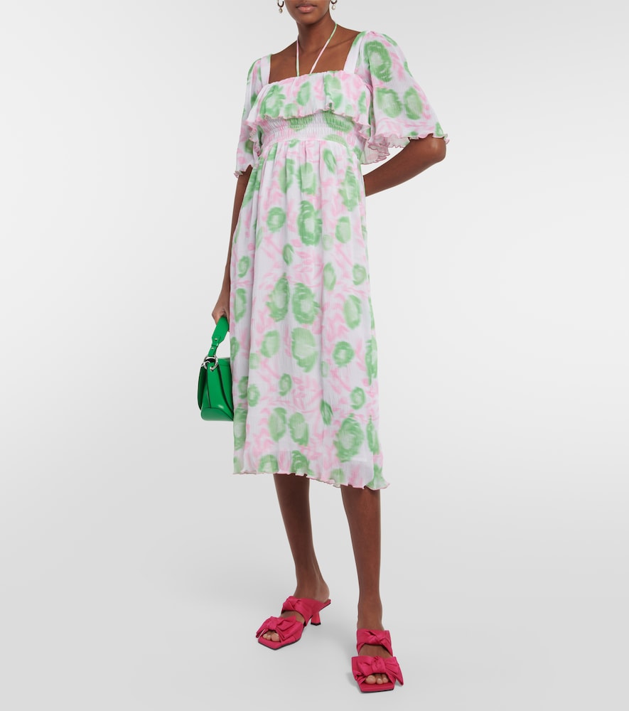 Ganni Floral pleated georgette midi dress