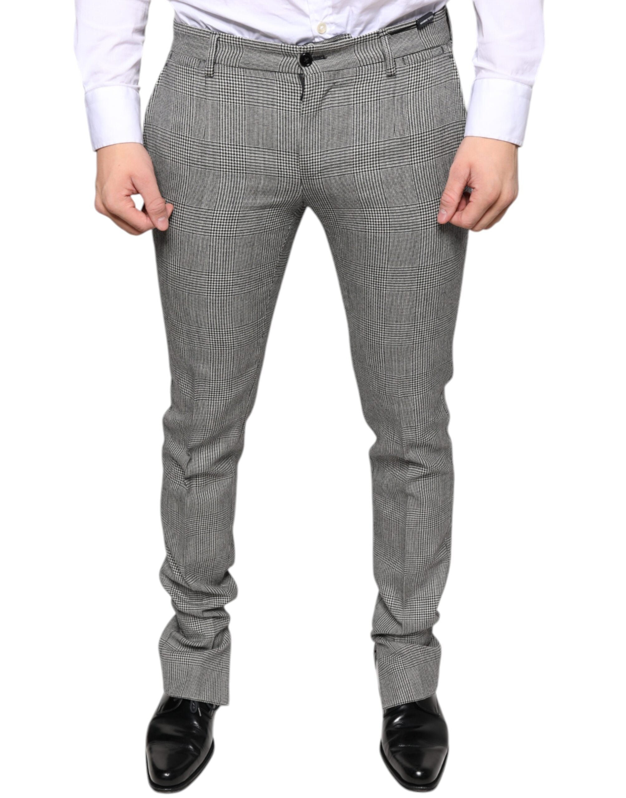 Checked Virgin Wool Trousers — Gray