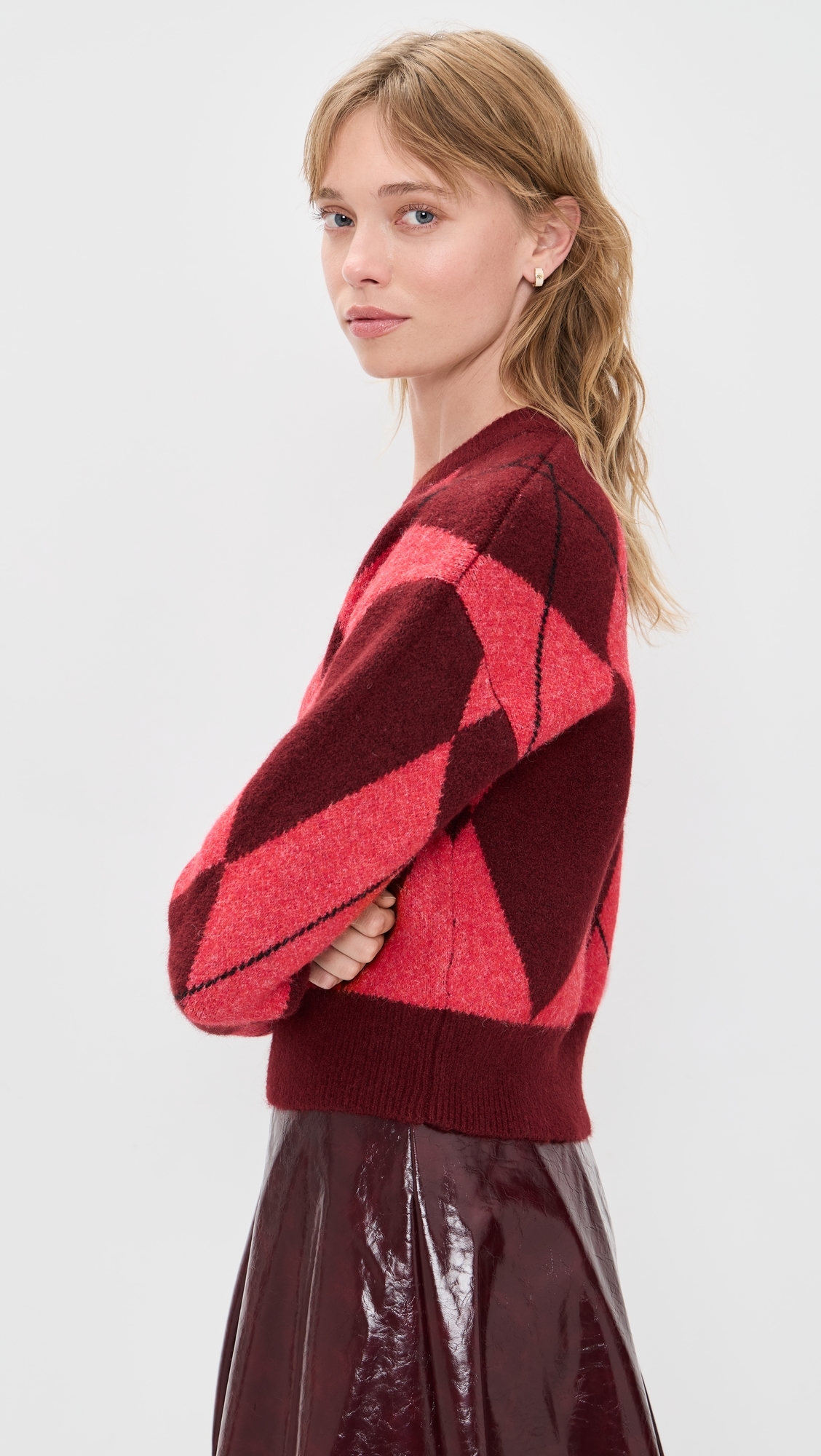 Rae Arglye V Neck Sweater Burgundy Combo