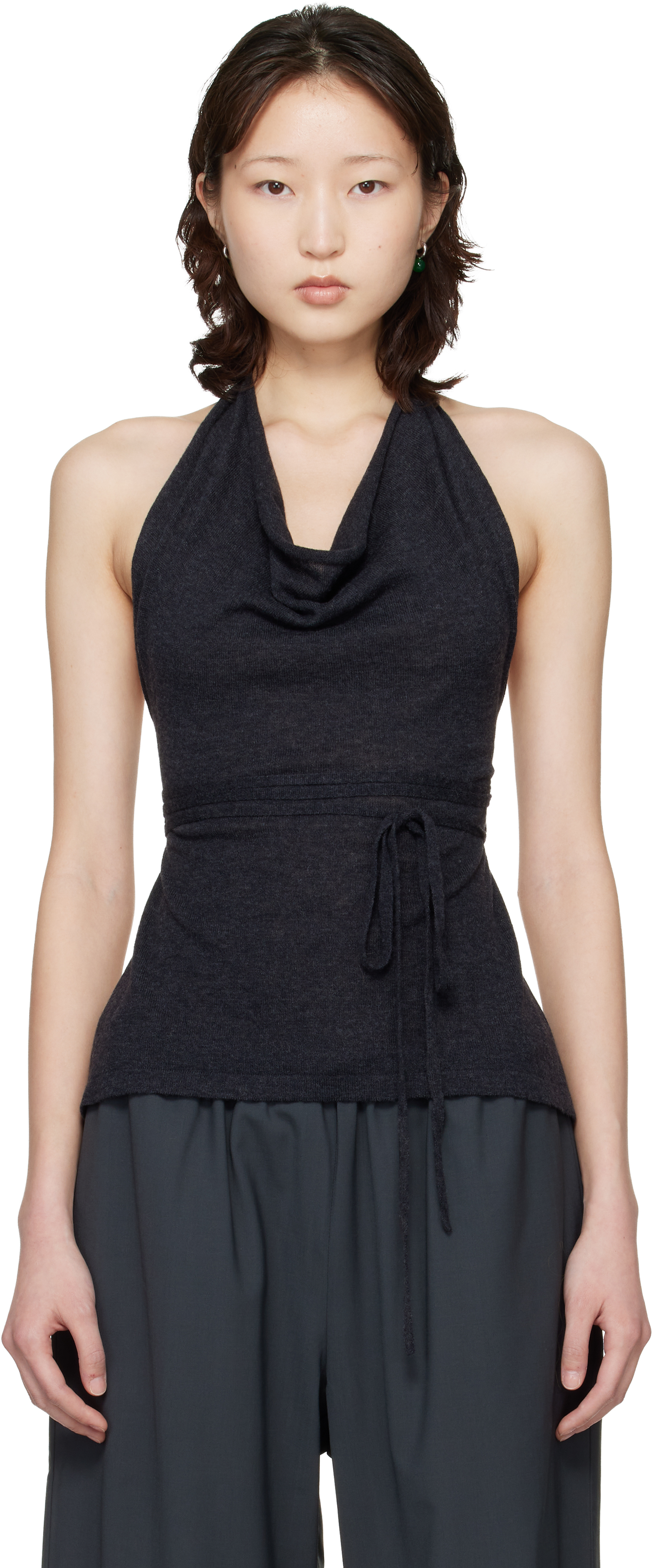Gray Merino Wool Tie Top