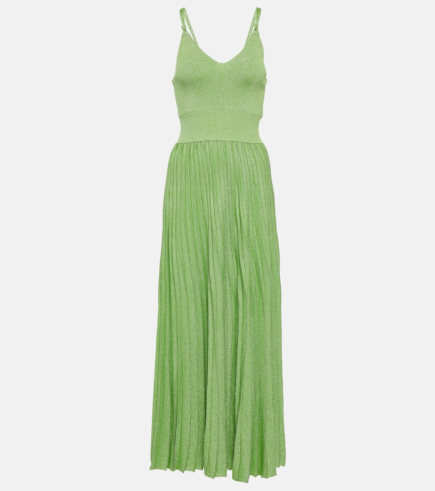 Pleated metallic knit maxi dress