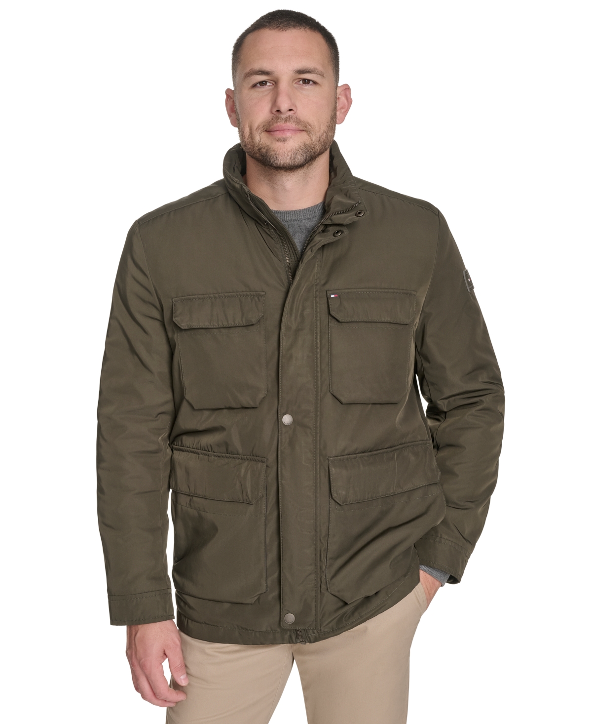 Men's Four Stand Collar Military-Inspired Field Jacket - Olive