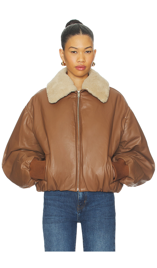 AEXAE Leather Bomber Jacket in Brown. - S also in