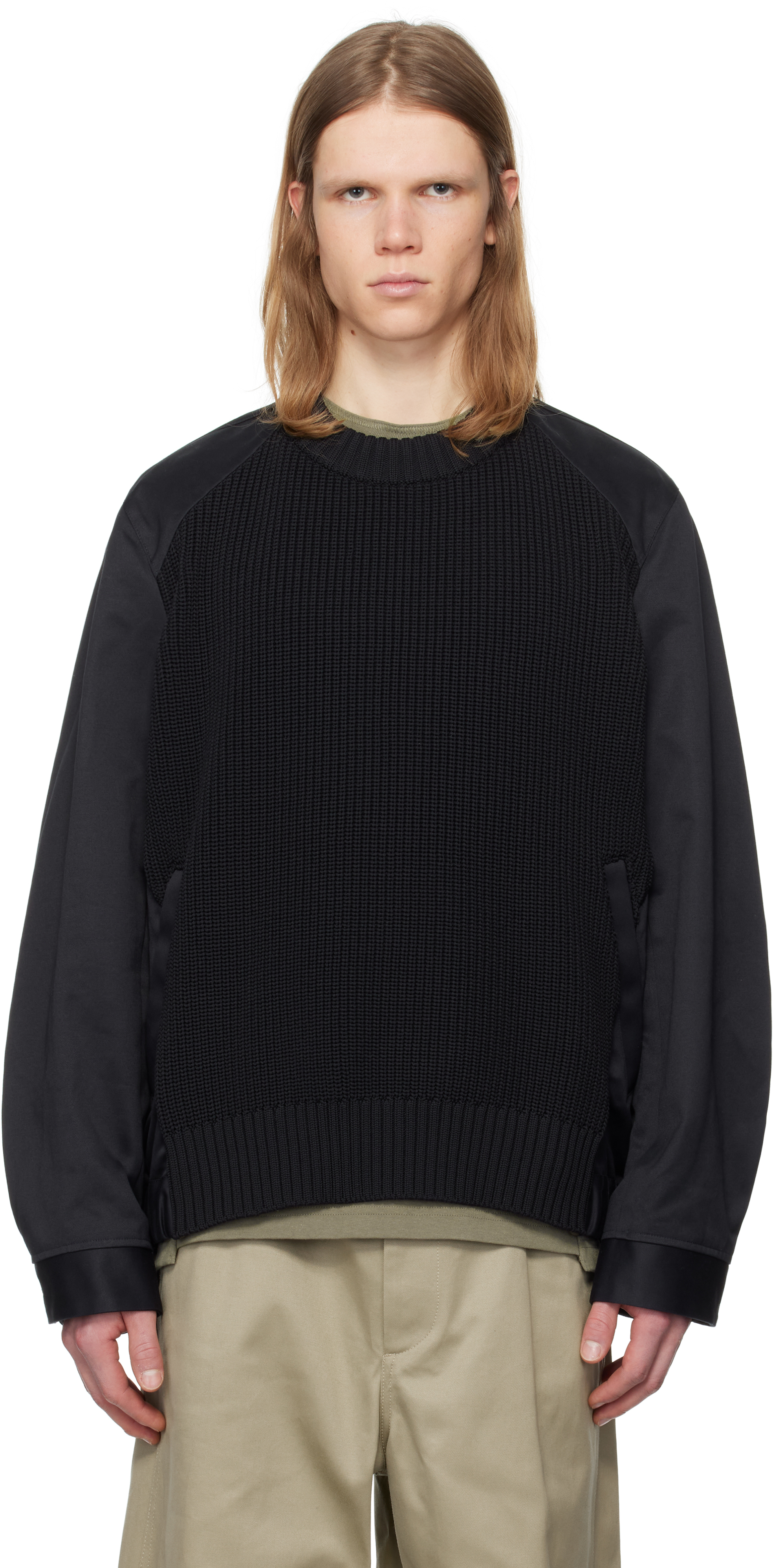 Sacai Black & Khaki Cotton Chino Mix Sweater