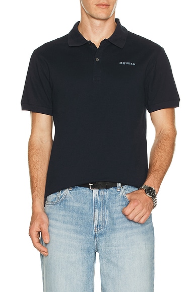 McQueen Logo Embroidered Polo in Navy - Navy. L also in