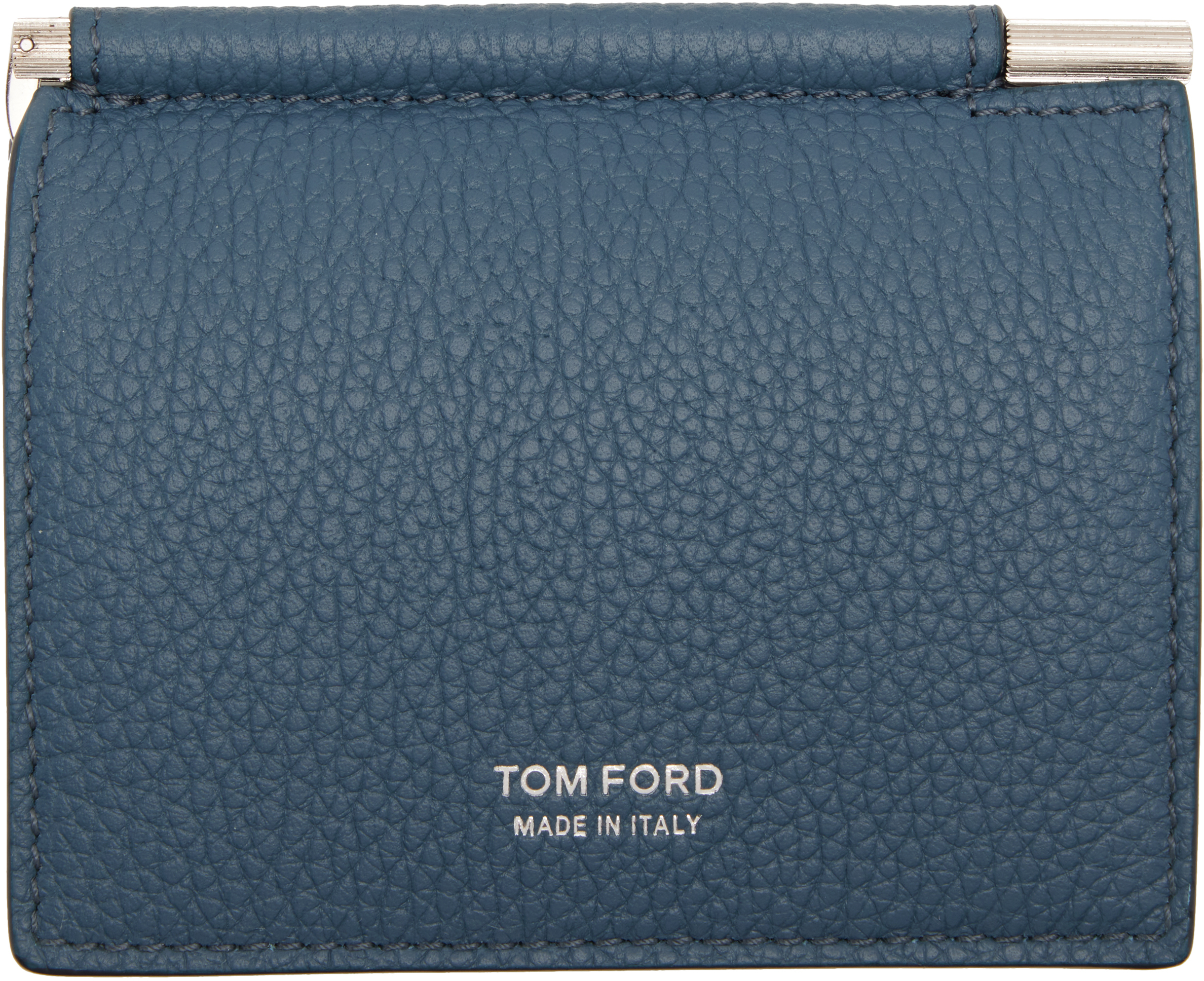 Blue Soft Grain Leather Bifold Money Clip Card Holder