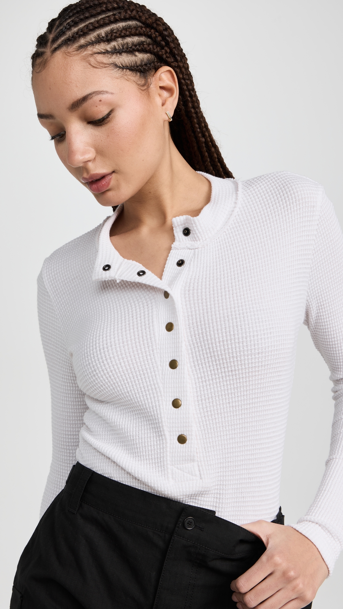 Snap Henley Top Ivory