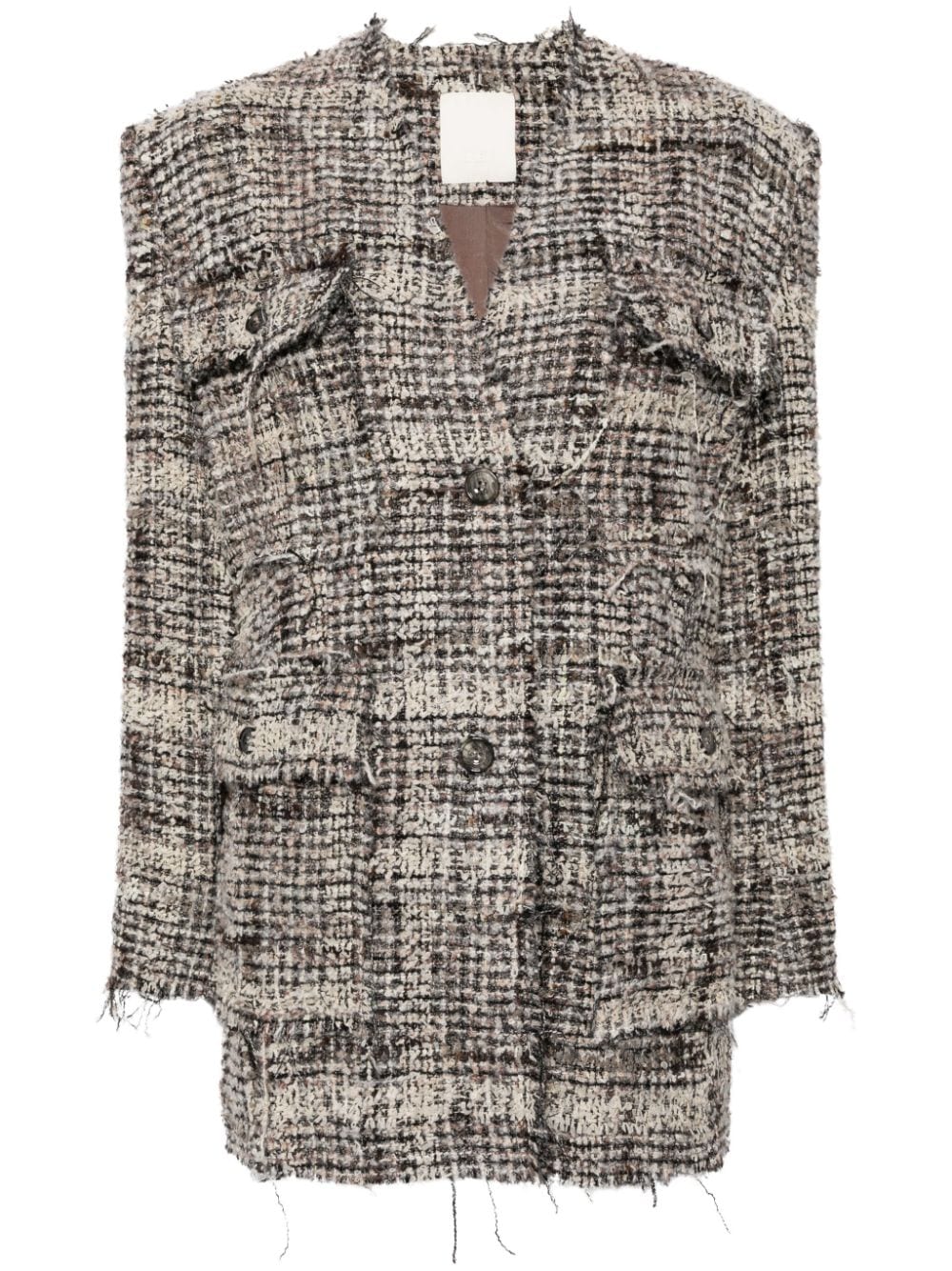 V-neck tweed jacket - Black