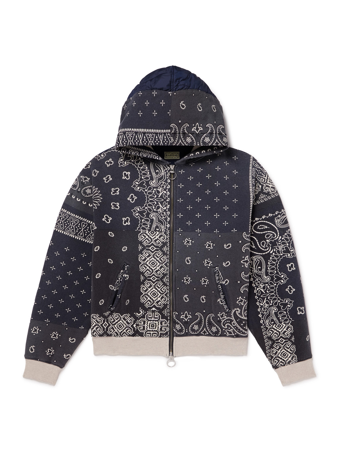 Panelled Bandana-Print Cotton-Jersey and Quilted Shell Hoodie