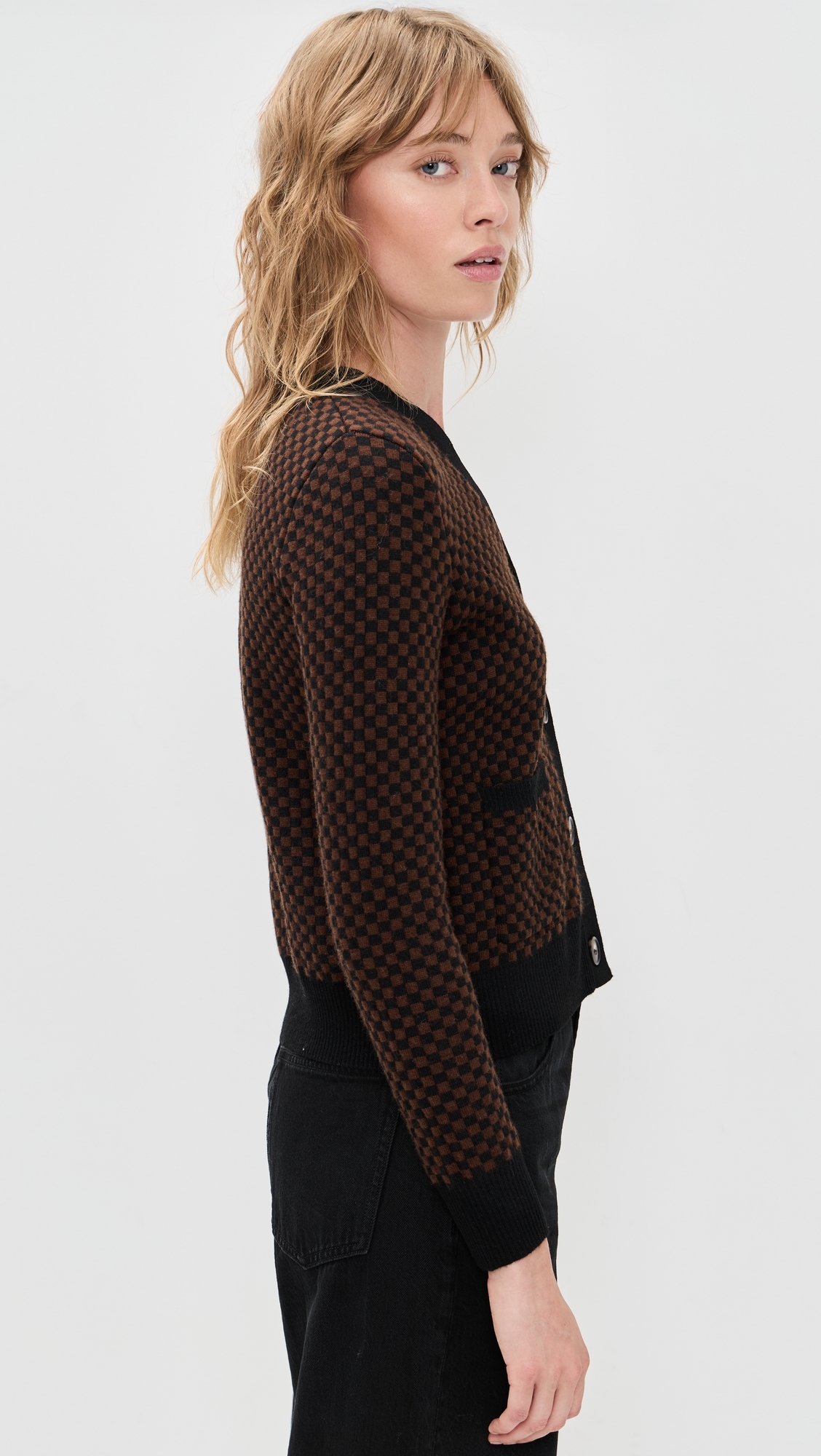 Annie Checkerboard Cardigan Oatmeal/Khaki