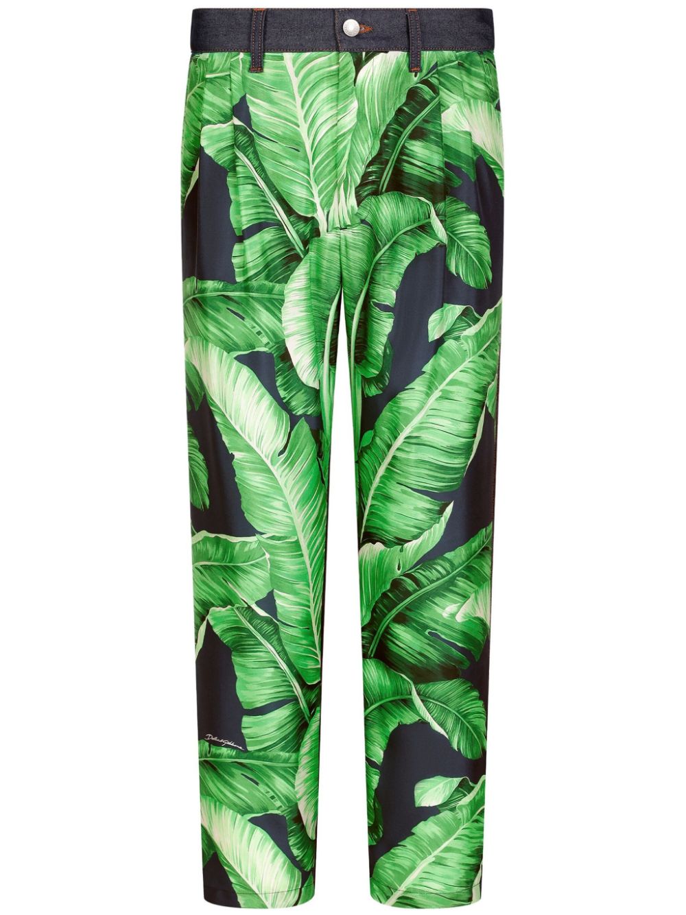 Leaf-print mid-rise straight jeans - Green