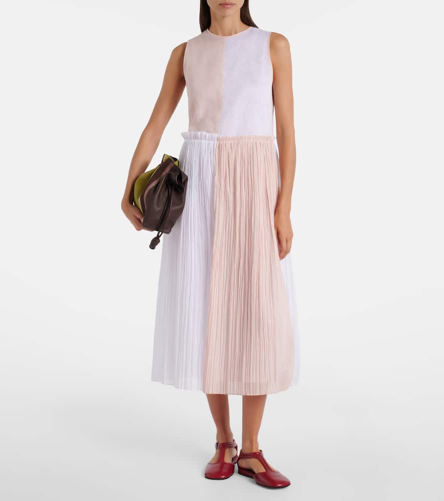 Pleated cotton organza muslin midi dress