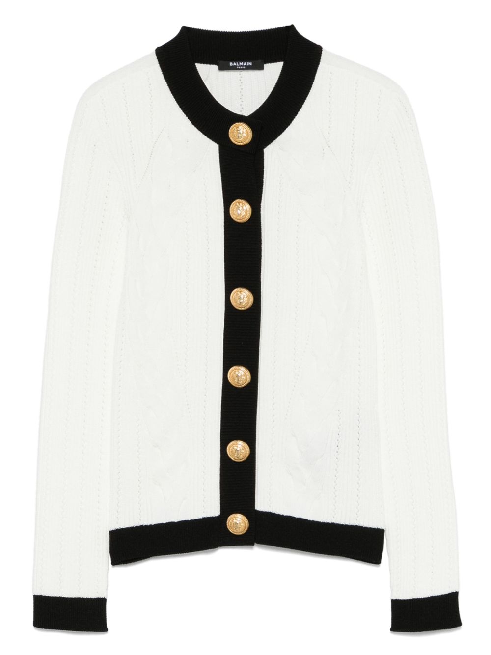 Contrast-Trim Knit Cardigan — White