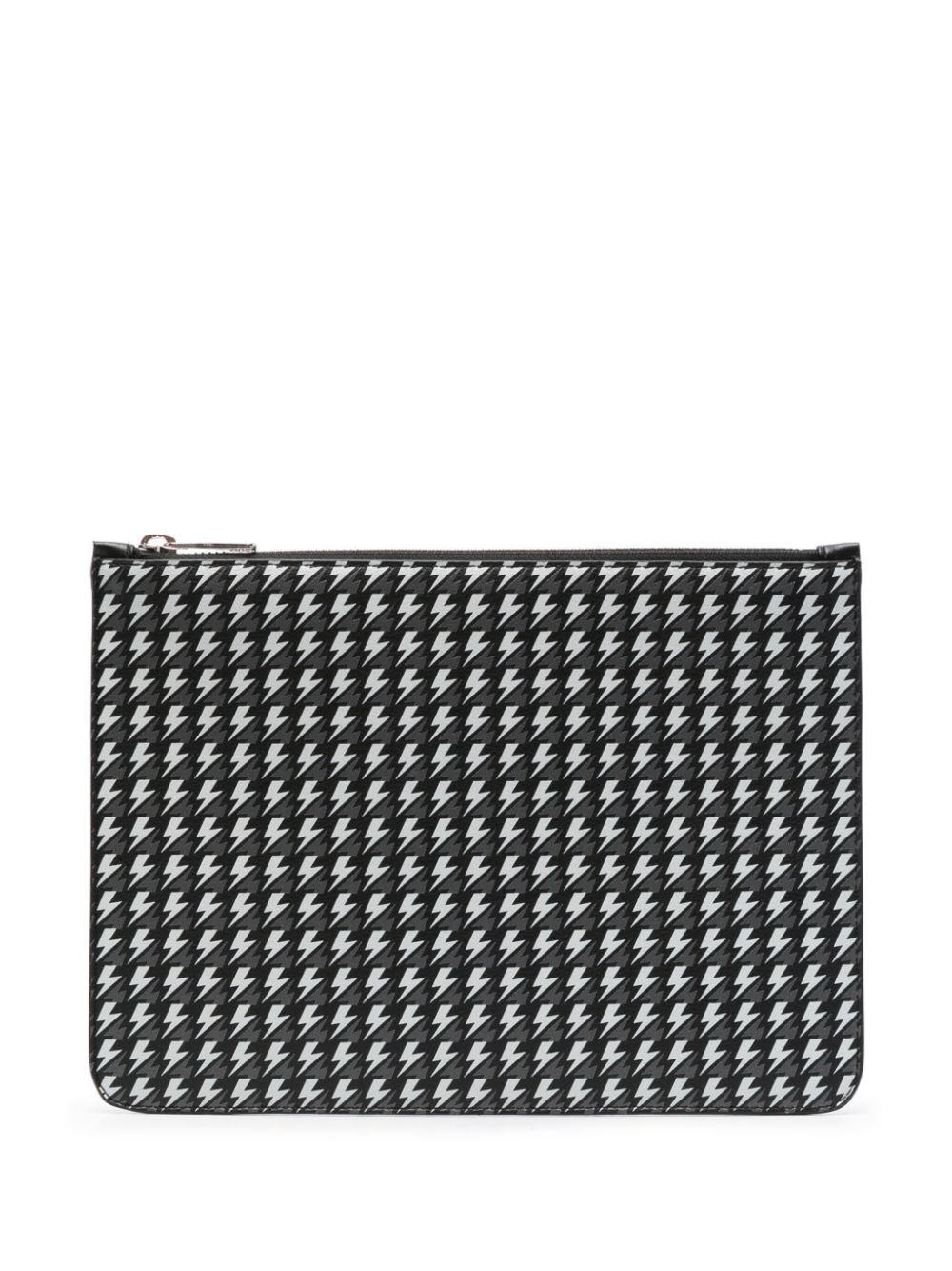 Thunderbolt-pattern leather clutch bag - Black
