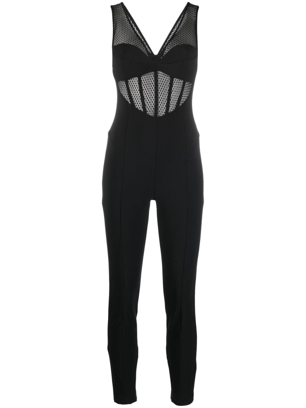 Bustier tulle-inserts jumpsuit - Black