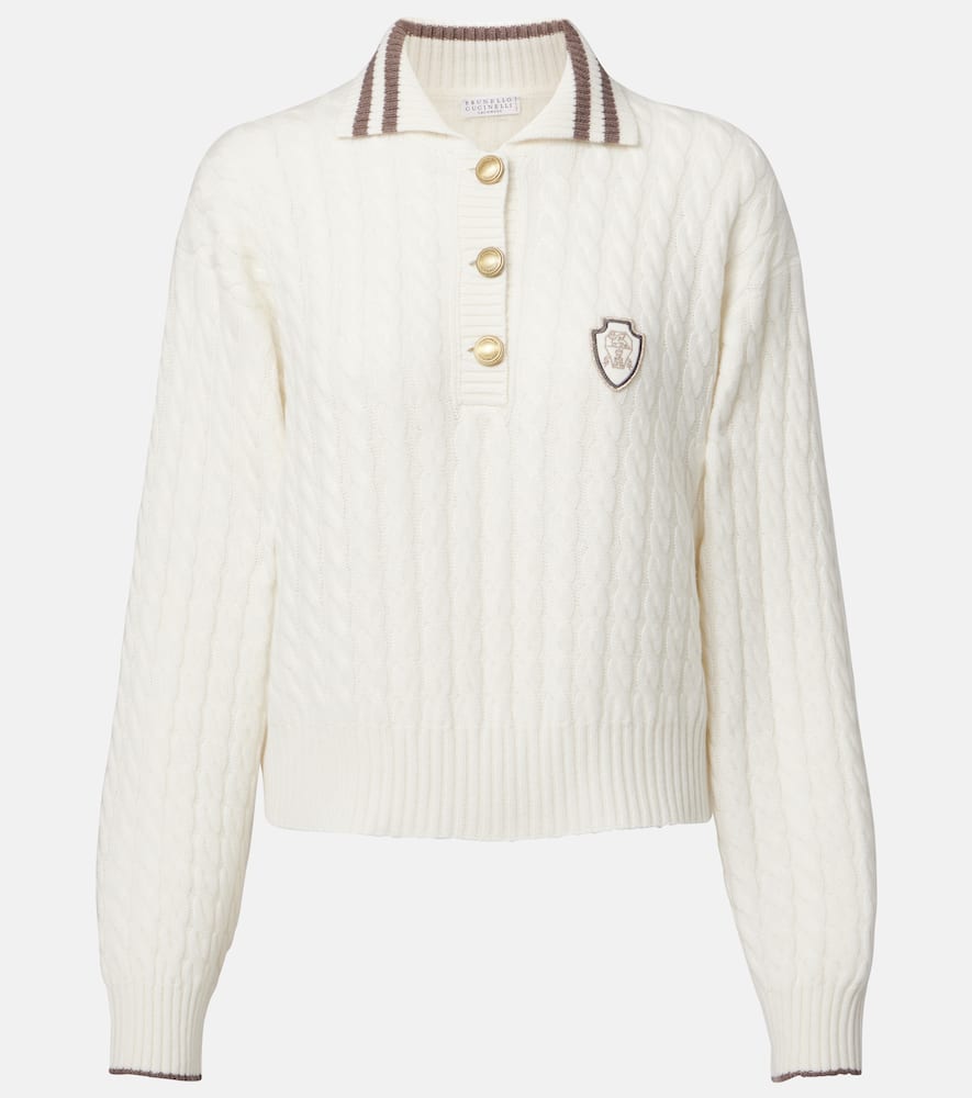 Logo cable-knit cashmere polo sweater