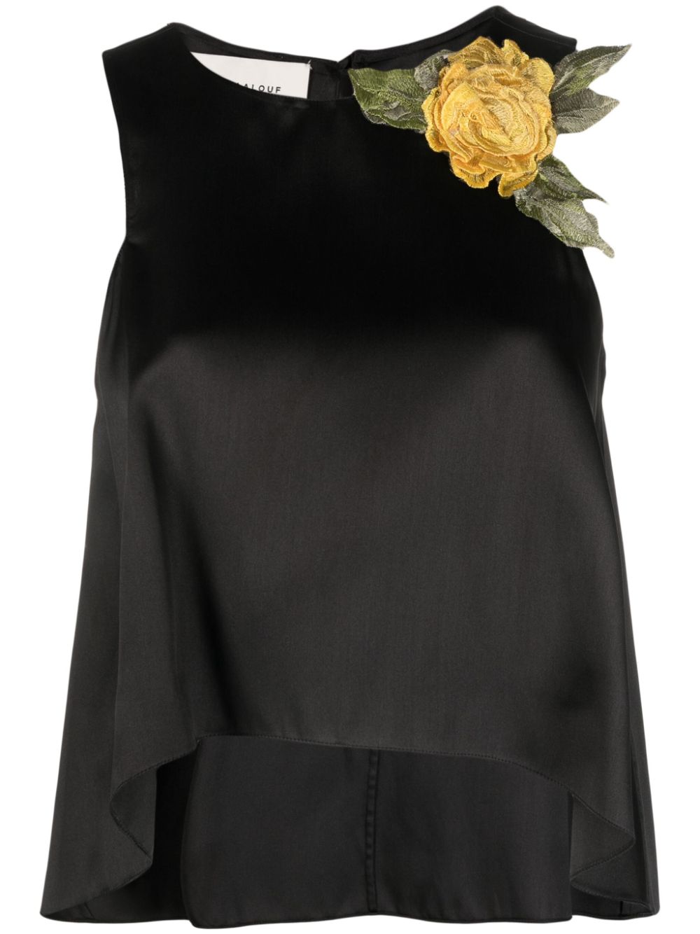 Floral-appliqué sleeveless blouse - Black