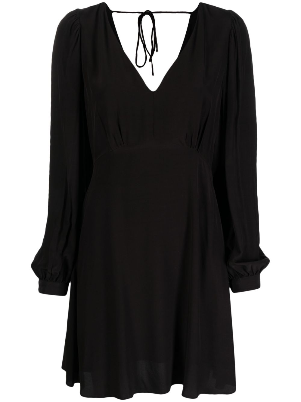 Puff-sleeve V-neck flared dress - Black