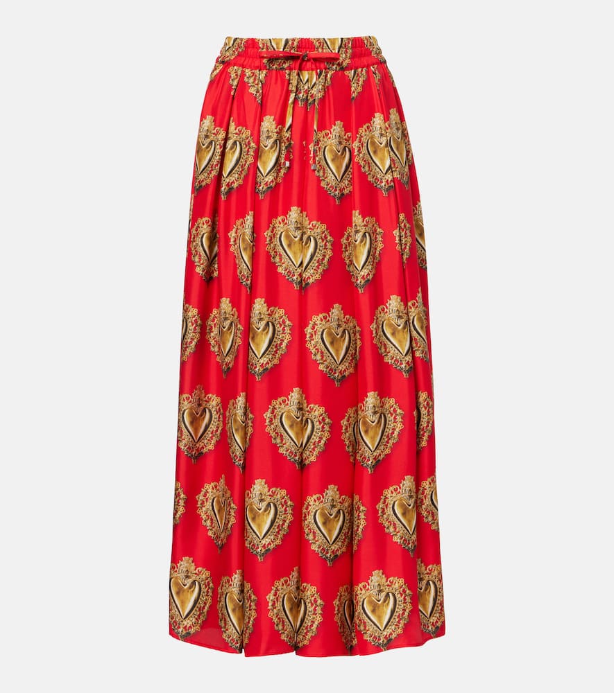 Printed silk satin maxi skirt