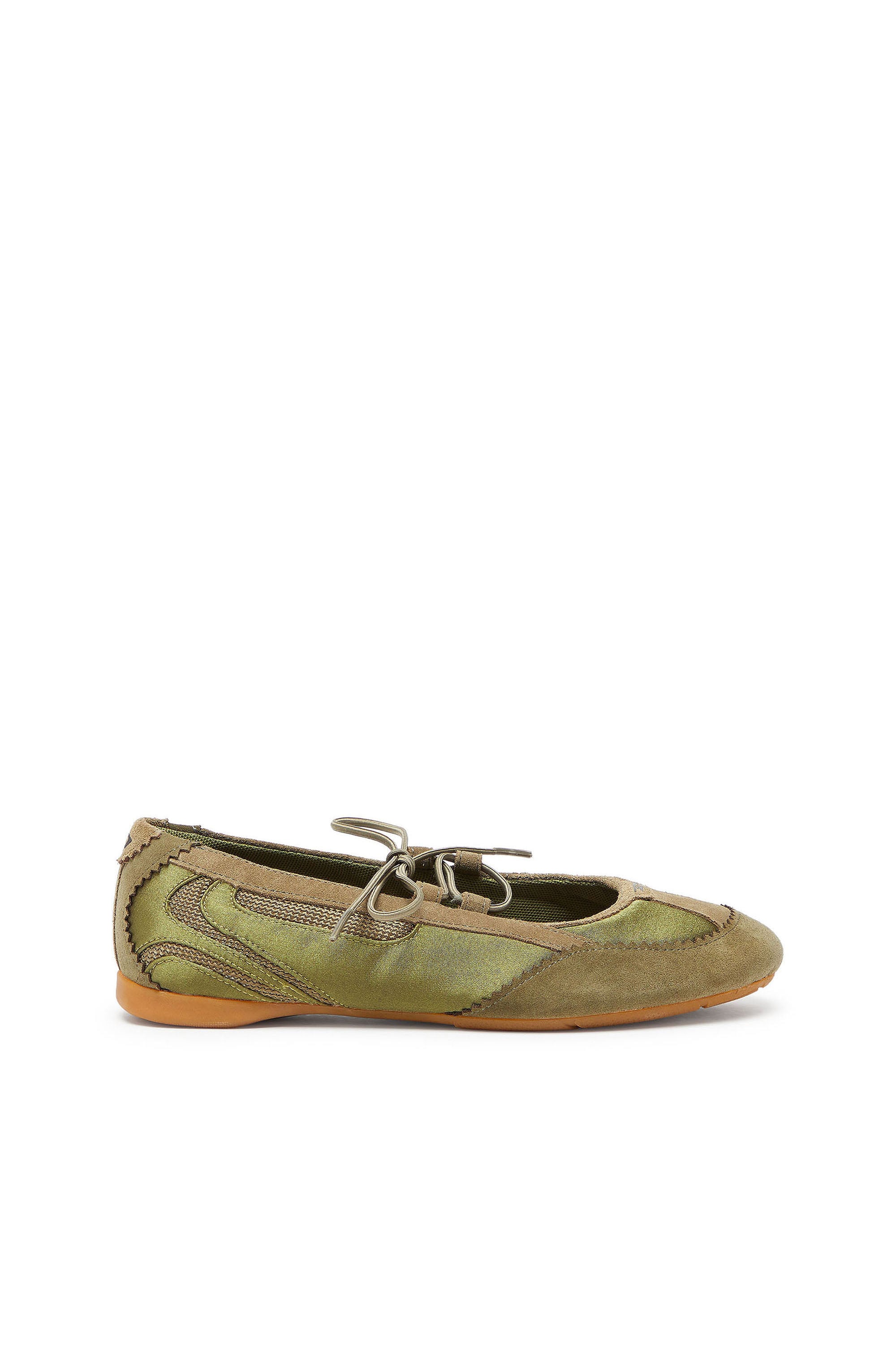 D-Mile - Lace-up ballerina flats in leather and mesh - Flats - Woman - Green