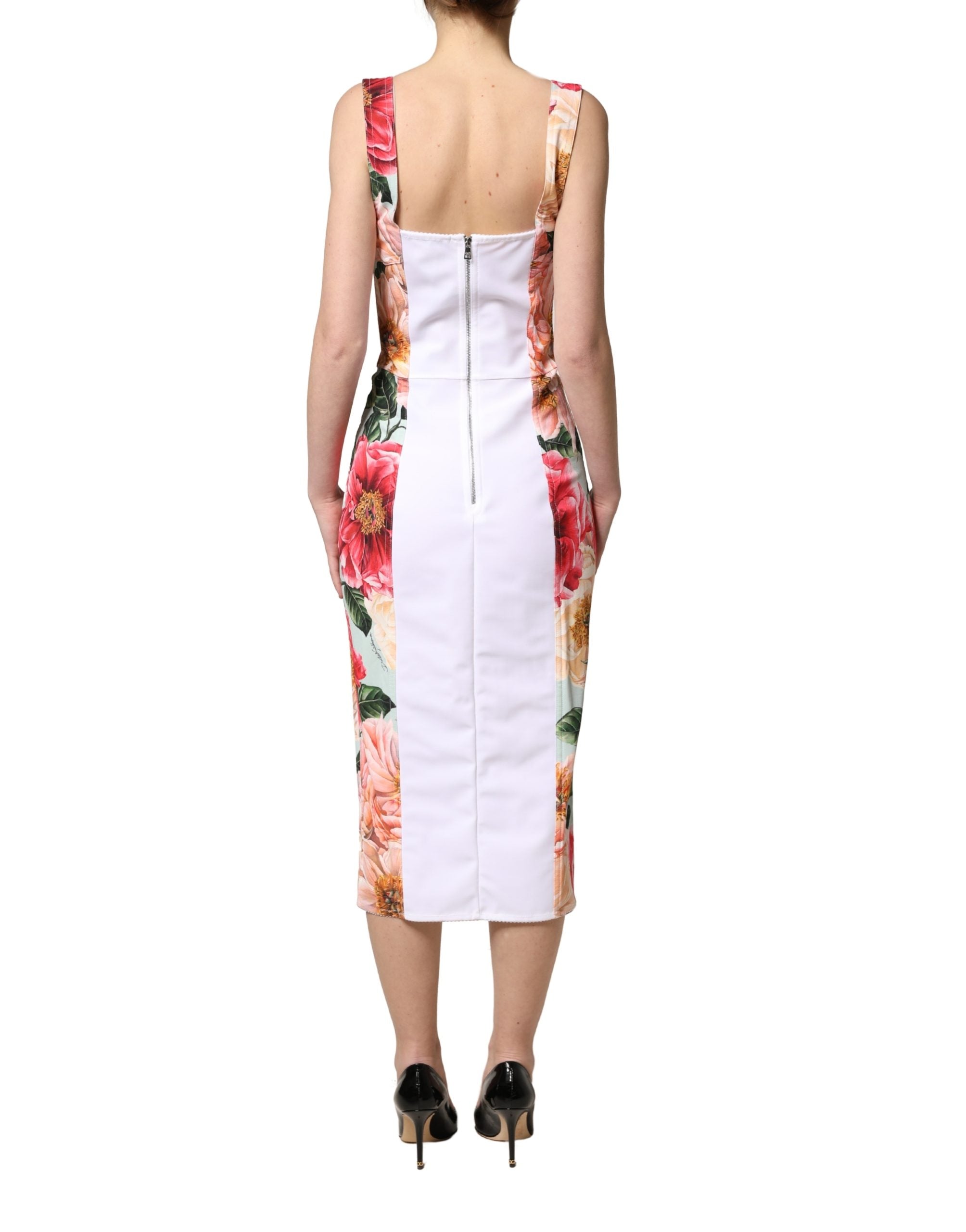 Floral Print Viscose Sheath Dress — Multicolor