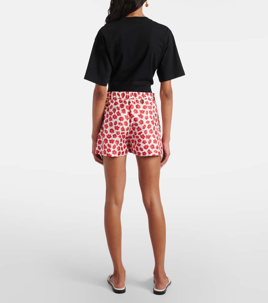 Floral printed silk twill shorts