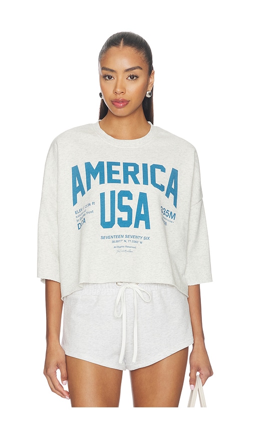 The Laundry Room Welcome To America Crop Jumper in Pebble Heather. S also in XS, M