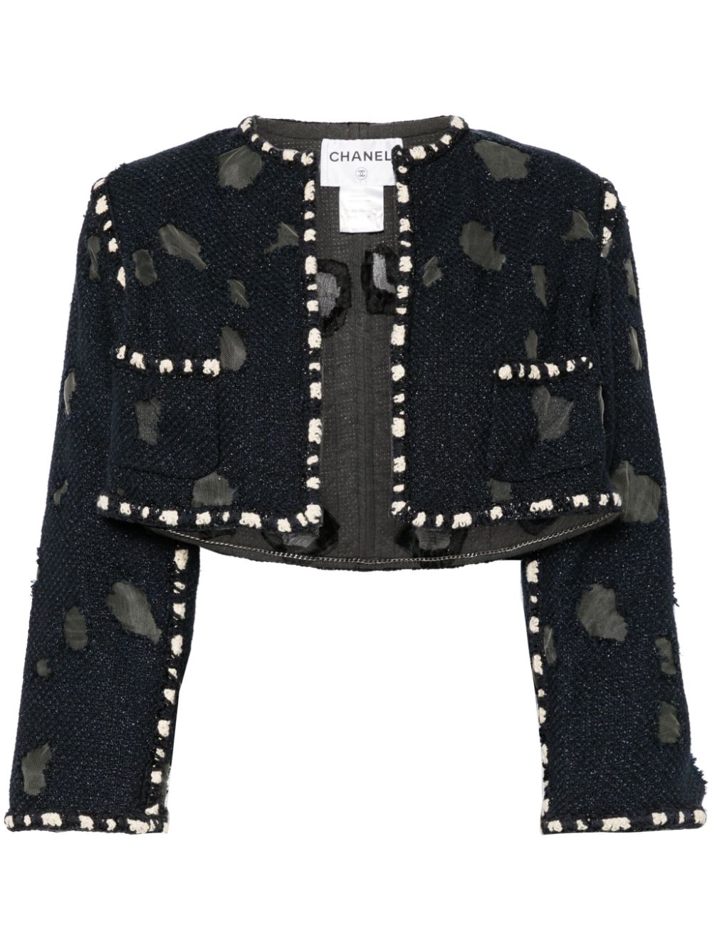 2000s distressed detailing cropped jacket - Blue