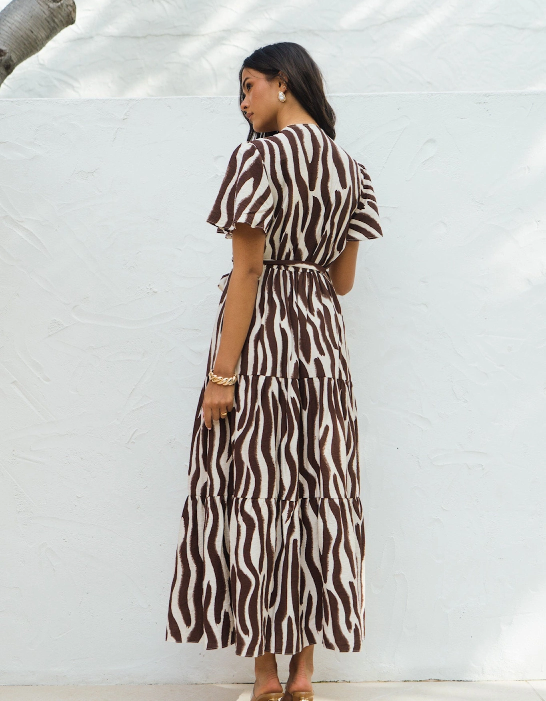 Gini London Women's Chocolate Zebra Print Wrap Midi Dre