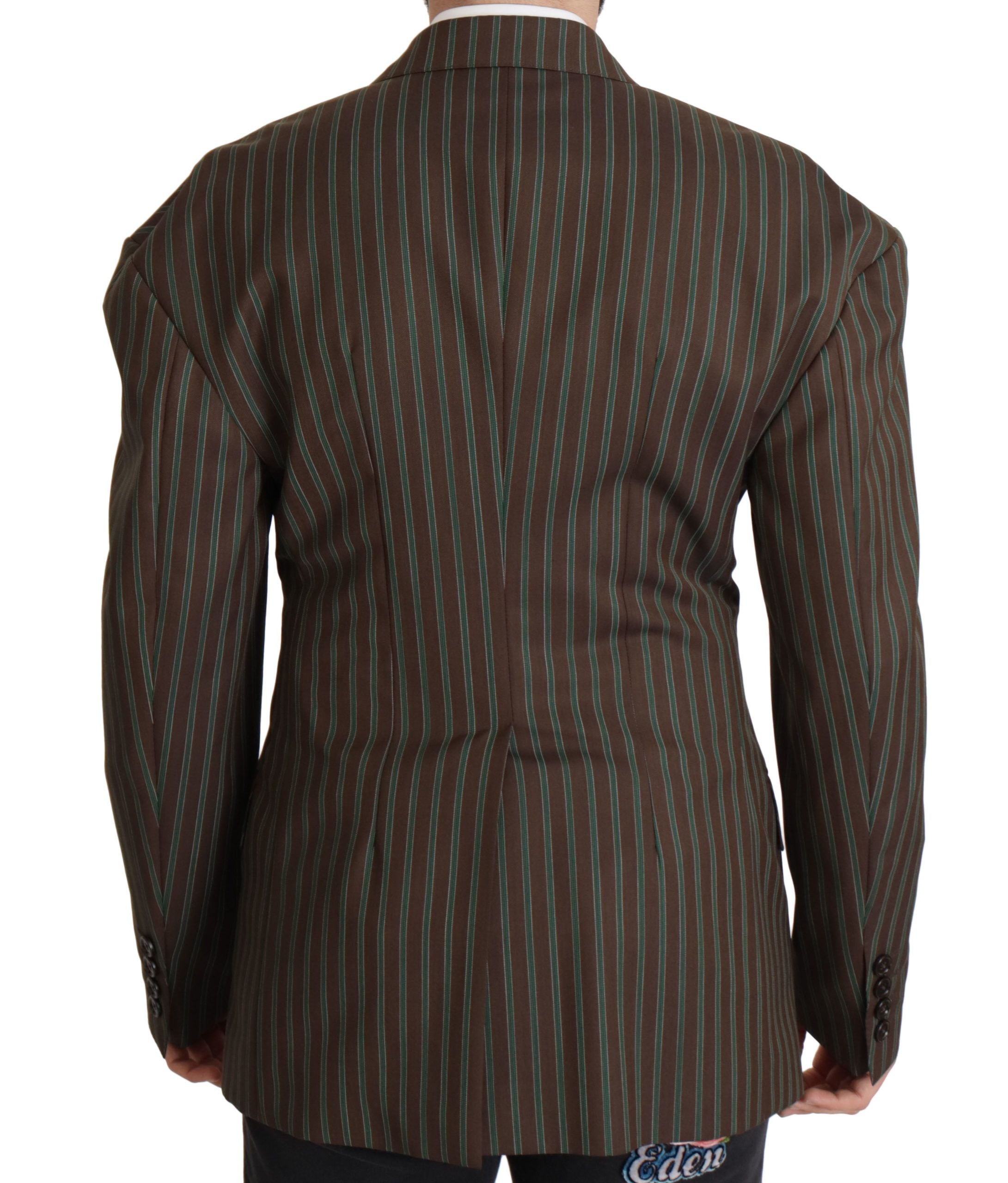 Striped Wool-Blend Double-Breasted Blazer — Brown