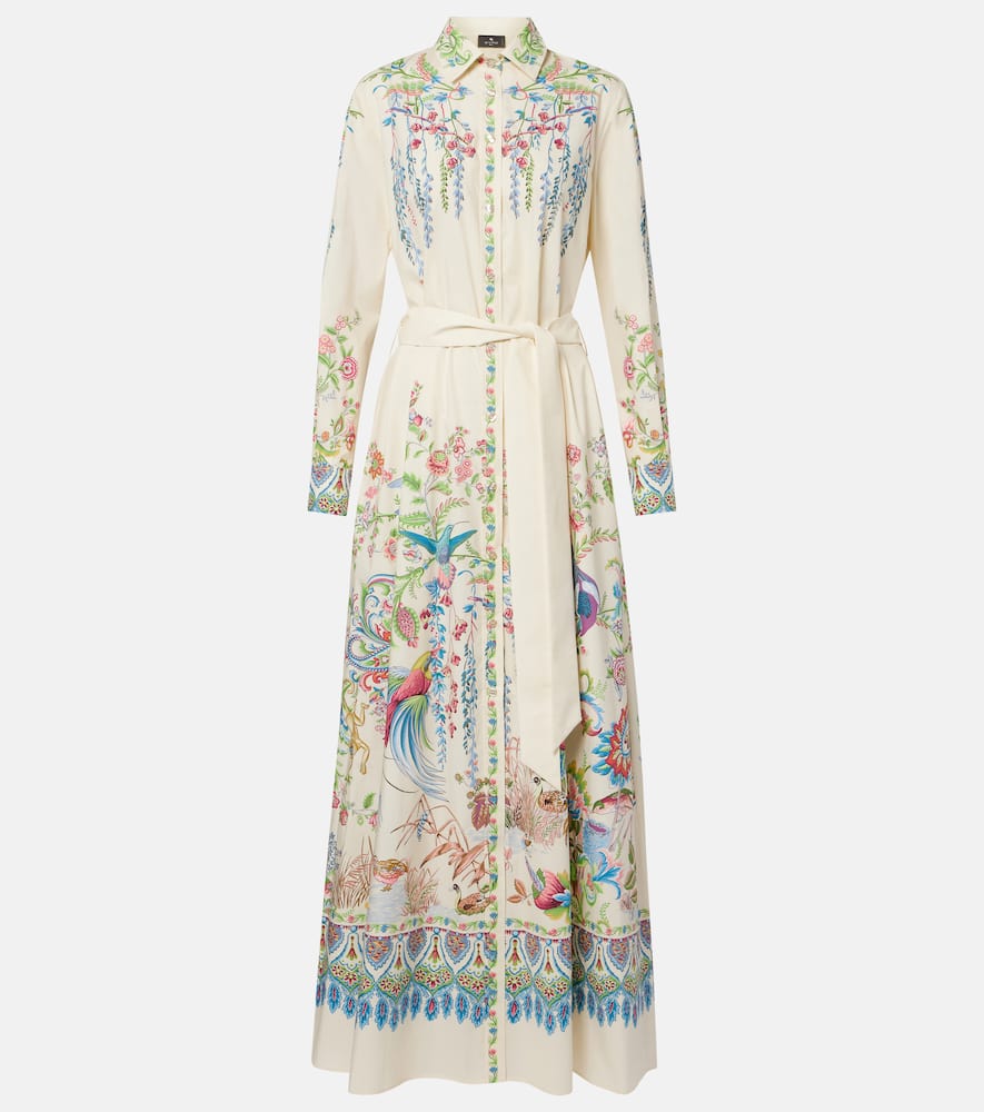 Belted printed cotton shirt dress