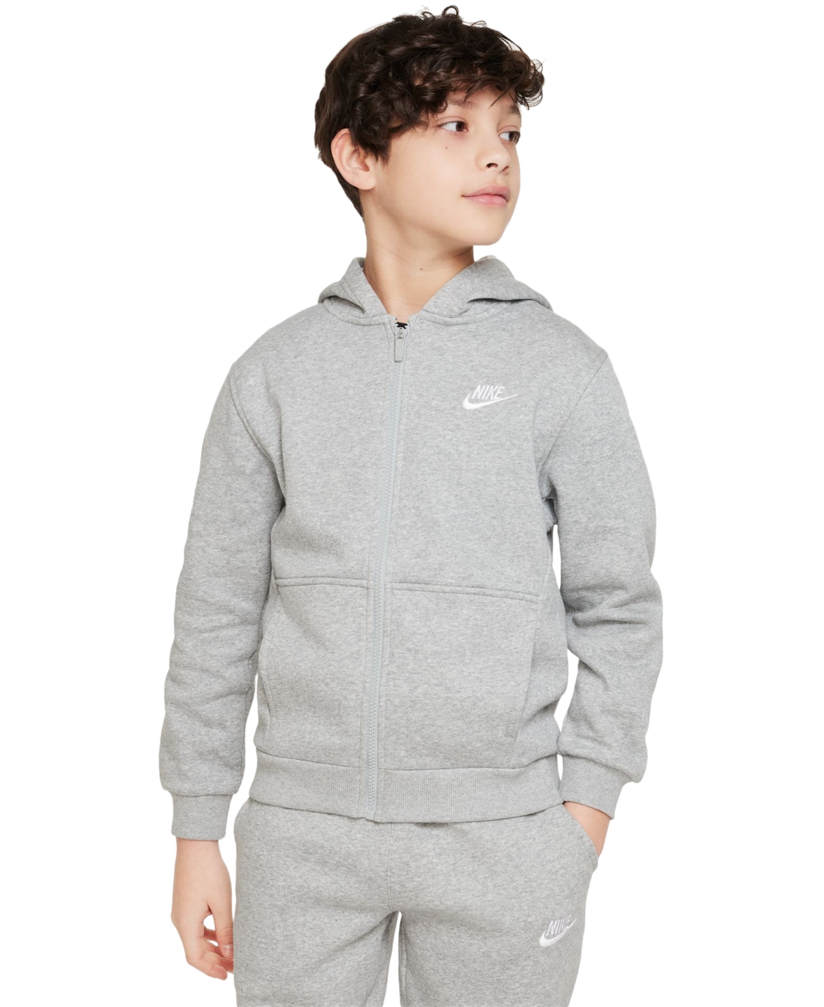 Big Kids Sportswear Club Fleece Full-Zip Hoodie - Dark Grey Heather