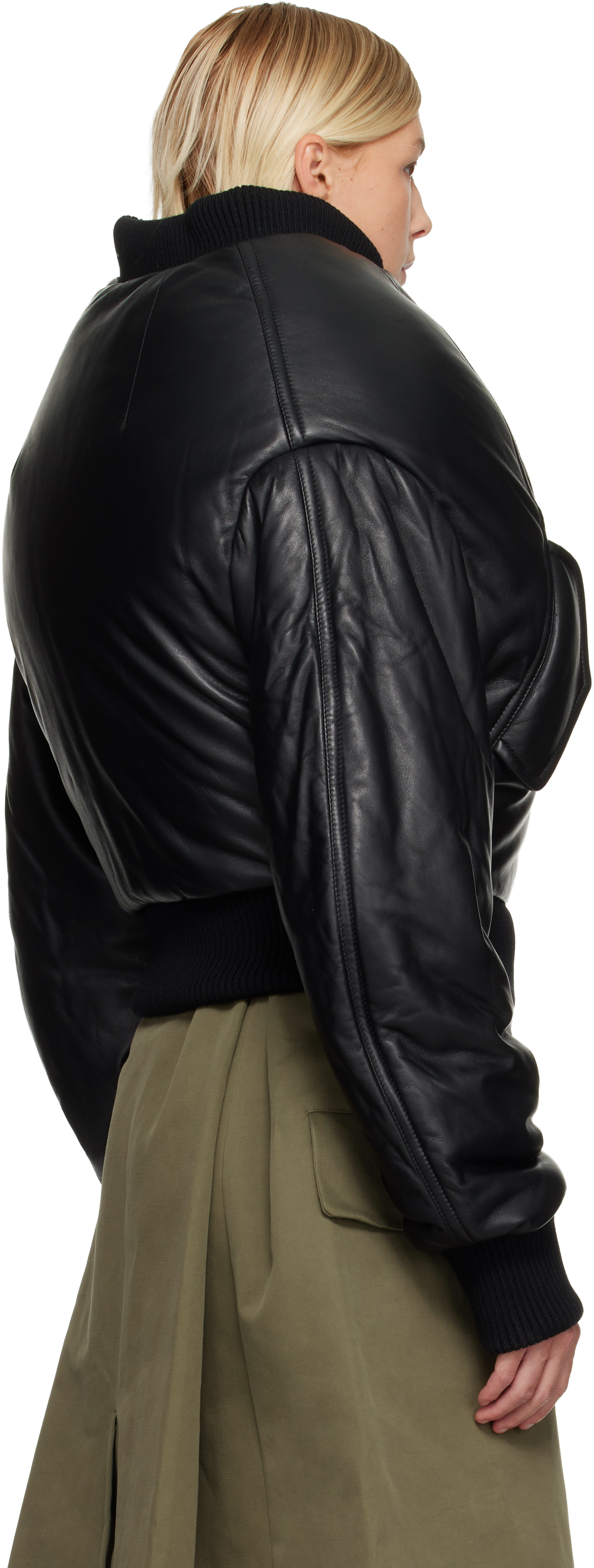 Black 'Over The Shoulders' Leather Bomber Jacket
