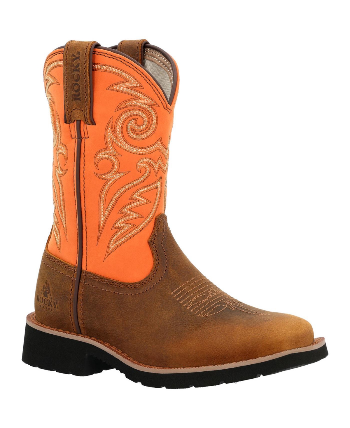 Kid's MonoCrepe Western Boot - Brown and orange