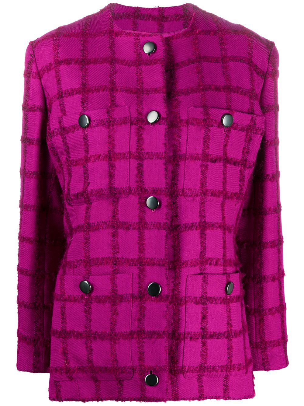 2000s checked collarless jacket - Purple