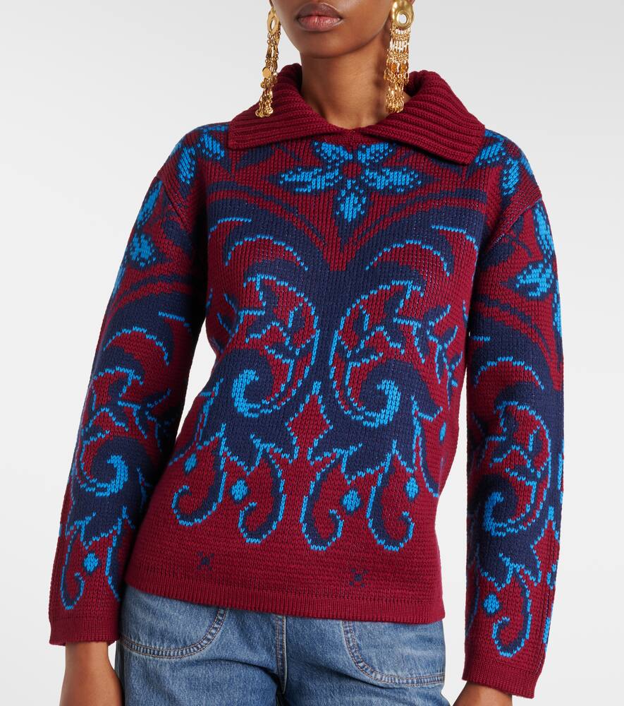 Paisley wool jacquard polo sweater