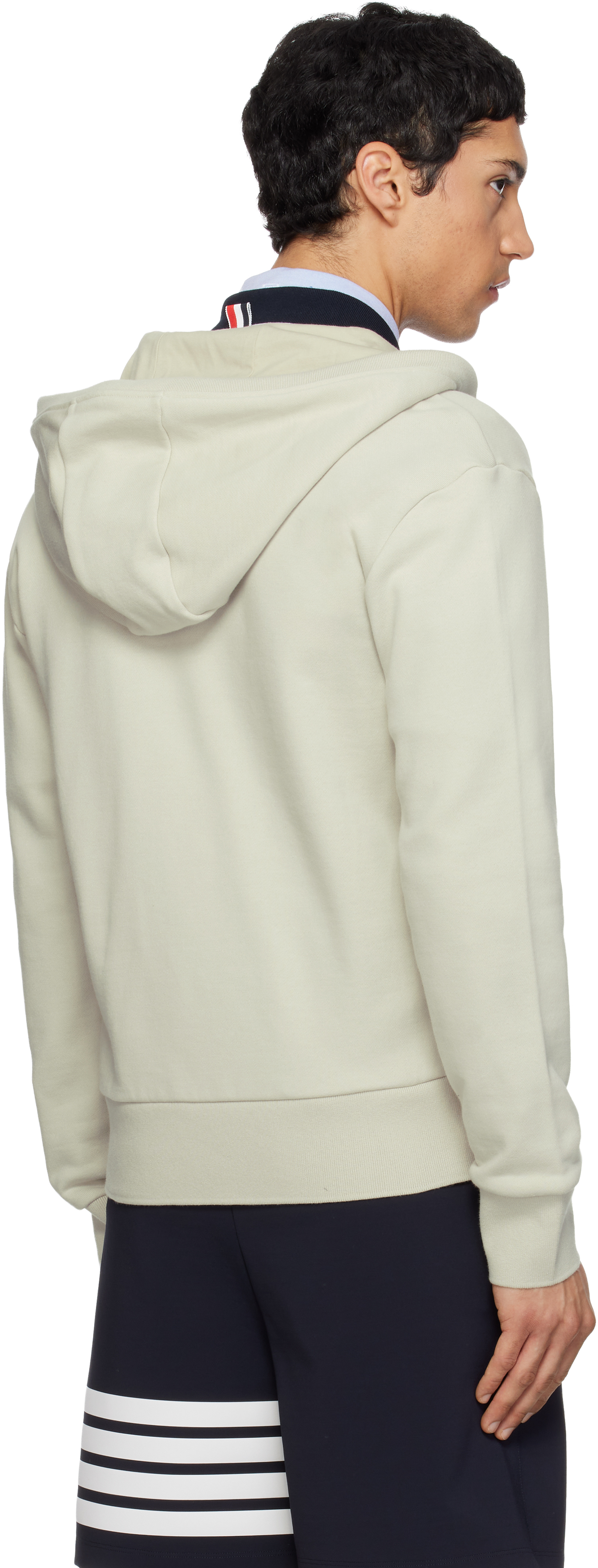 Beige Loopback Jersey 4-Bar Zip Up Hoodie