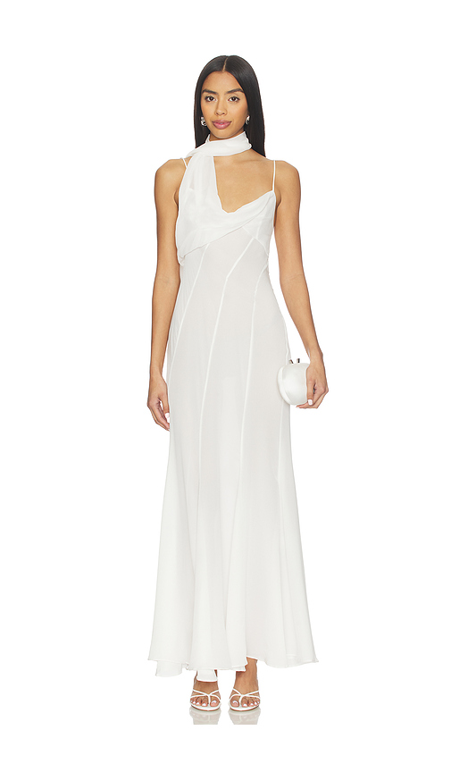 Courtney Zheng Scarf Panelled Silk Gown in Ivory. L. Also in