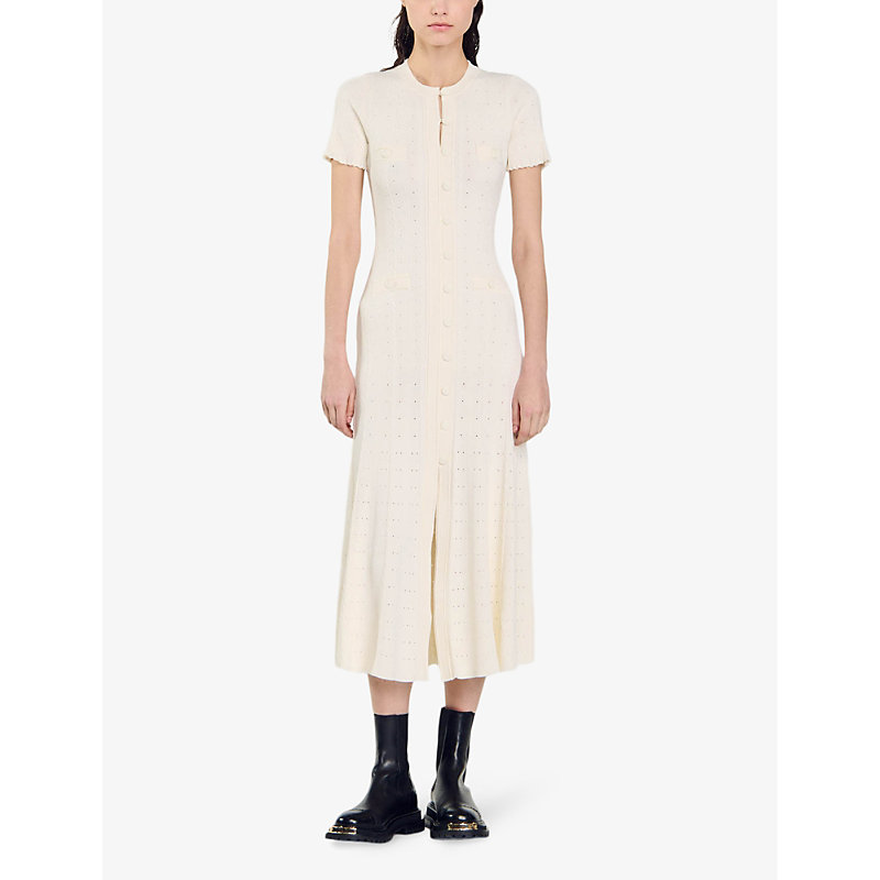 Womens Naturels Contrast-stitch Short-sleeve Stretch-knit Midi Dress