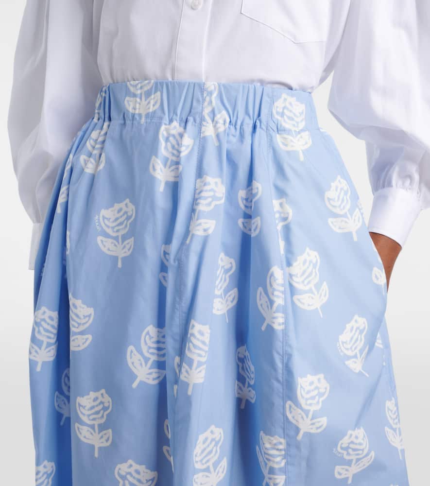 Floral cotton poplin midi skirt