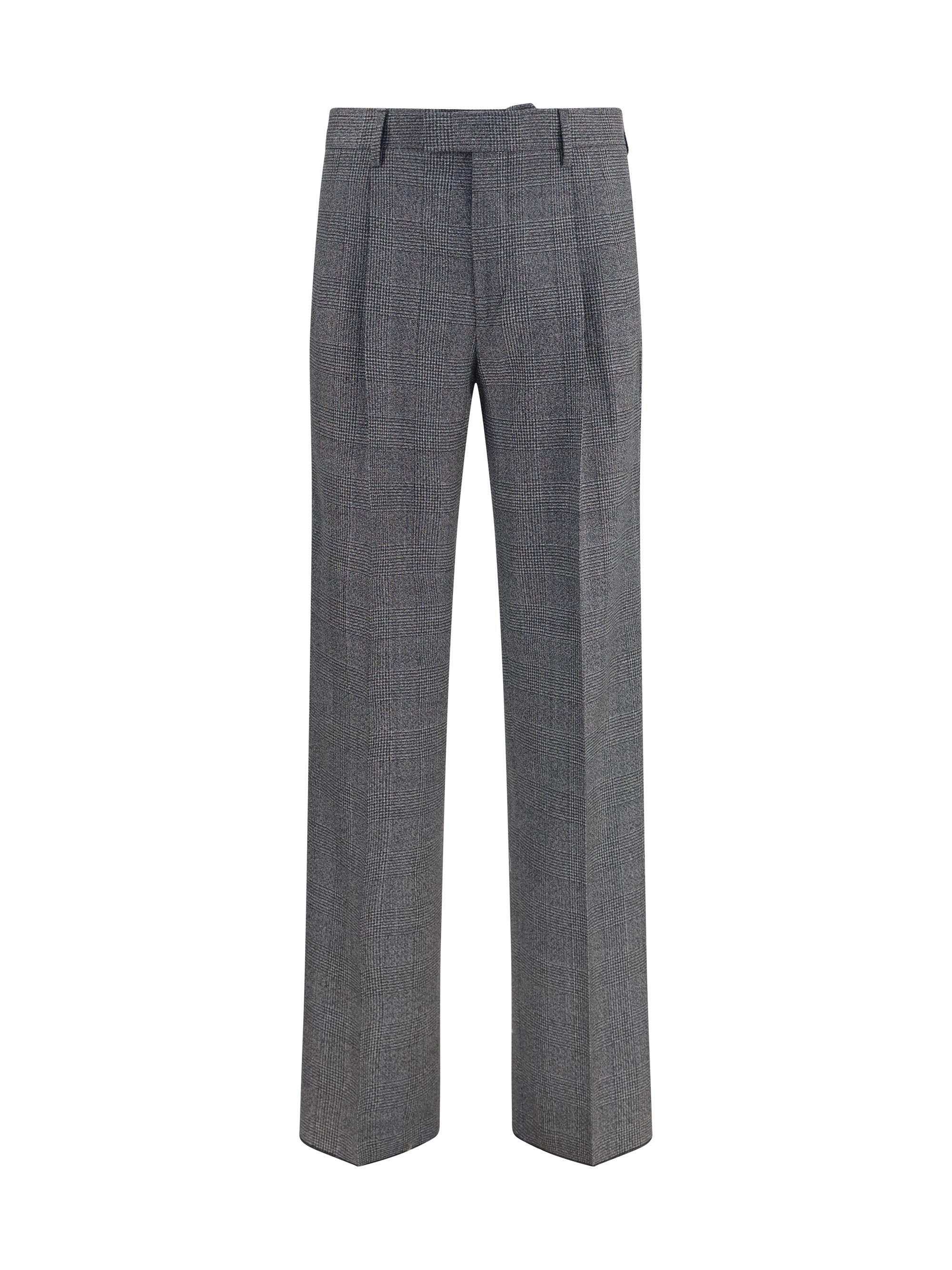 Tailored Houndstooth Cotton Blend Trousers — Gray